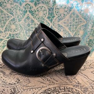Born of Concept black leather mules, EUC